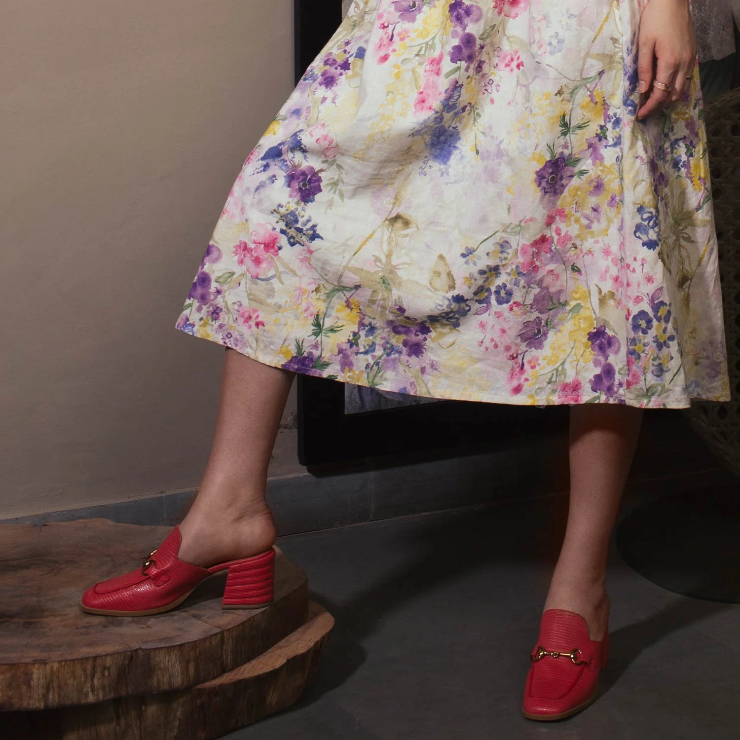 Saint Jasmine Red Lizard Print Leather Moccasins - Image 2