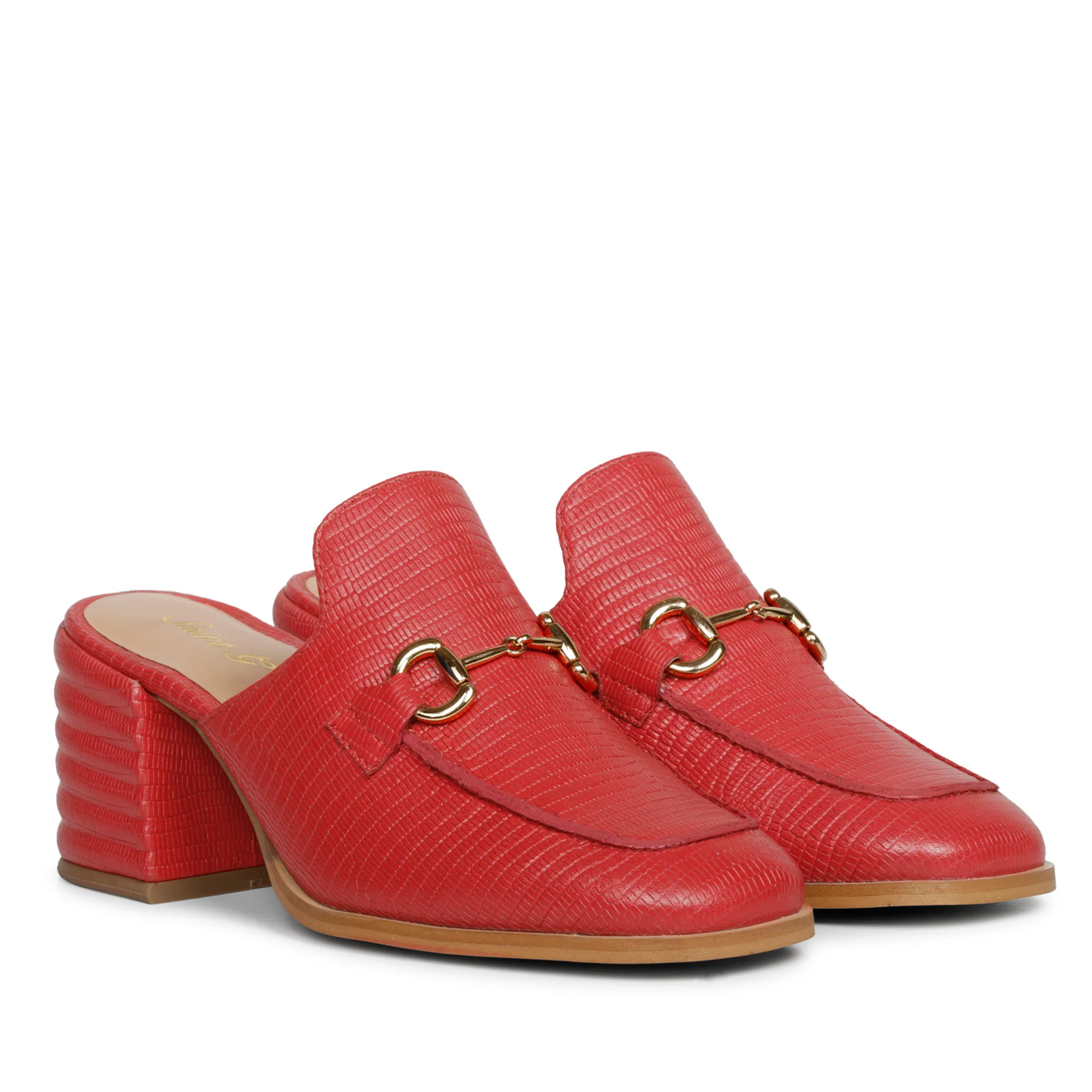 Saint Jasmine Red Lizard Print Leather Moccasins - Image 3