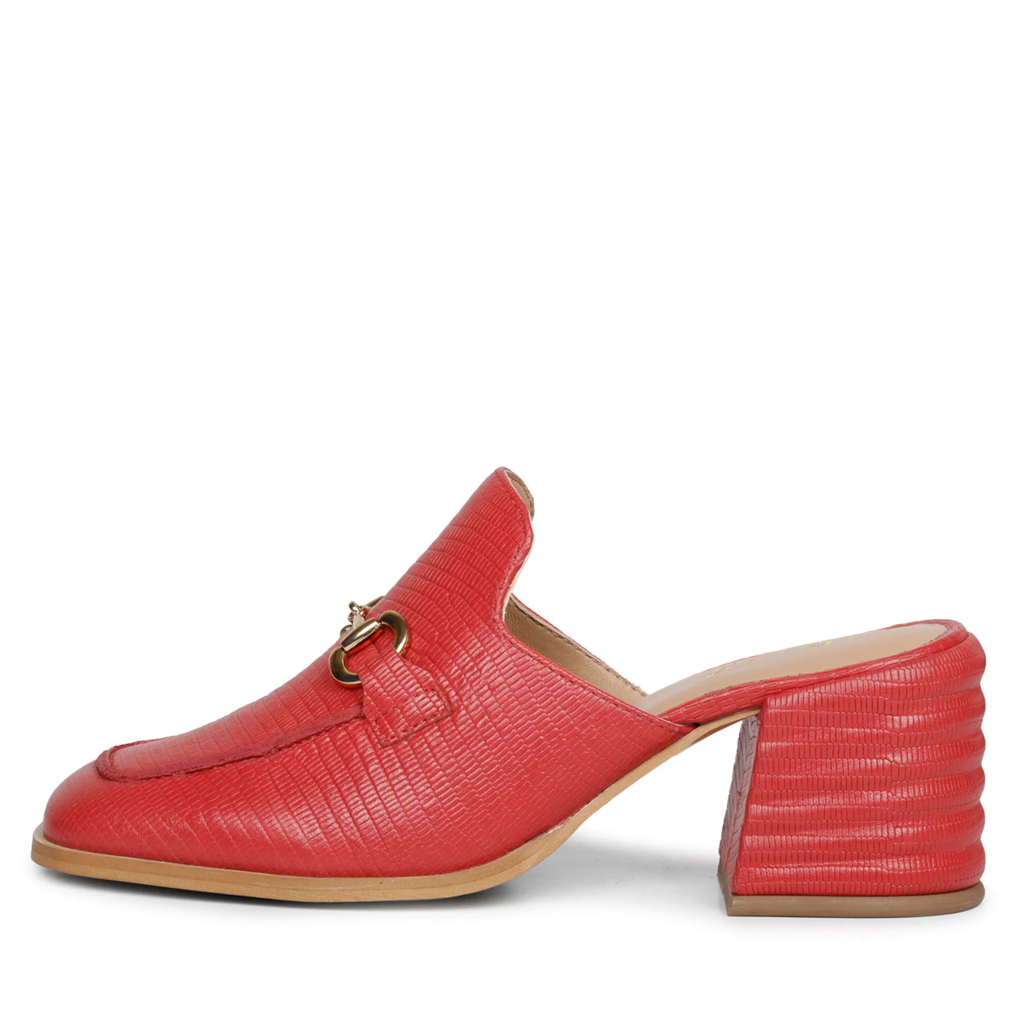 Saint Jasmine Red Lizard Print Leather Moccasins - Image 4