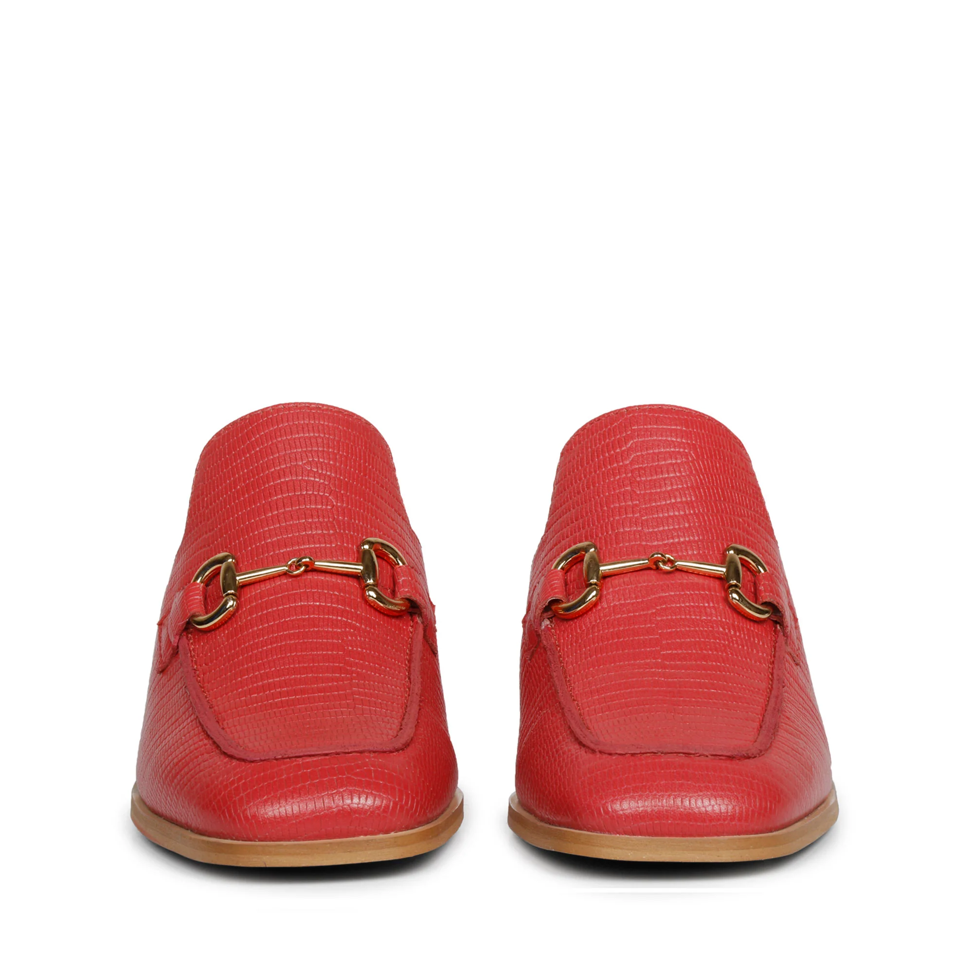 Saint Jasmine Red Lizard Print Leather Moccasins - Image 5