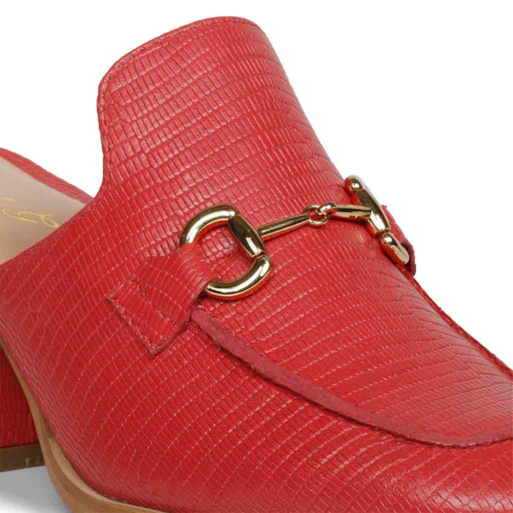 Saint Jasmine Red Lizard Print Leather Moccasins - Image 8