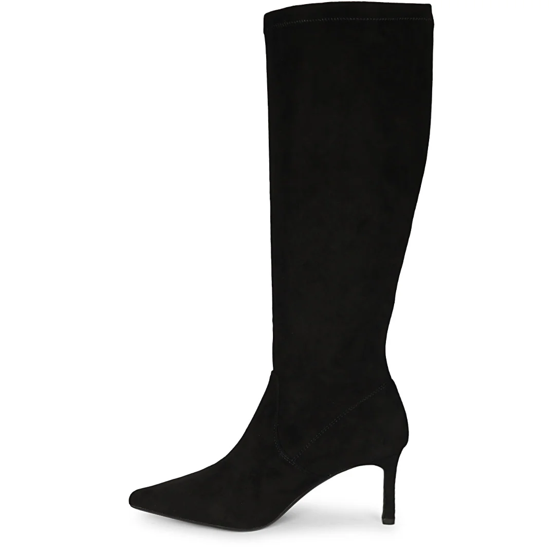 Saint Jemima Black Stretch Suede Stiletto Knee High Long Boots - Image 4