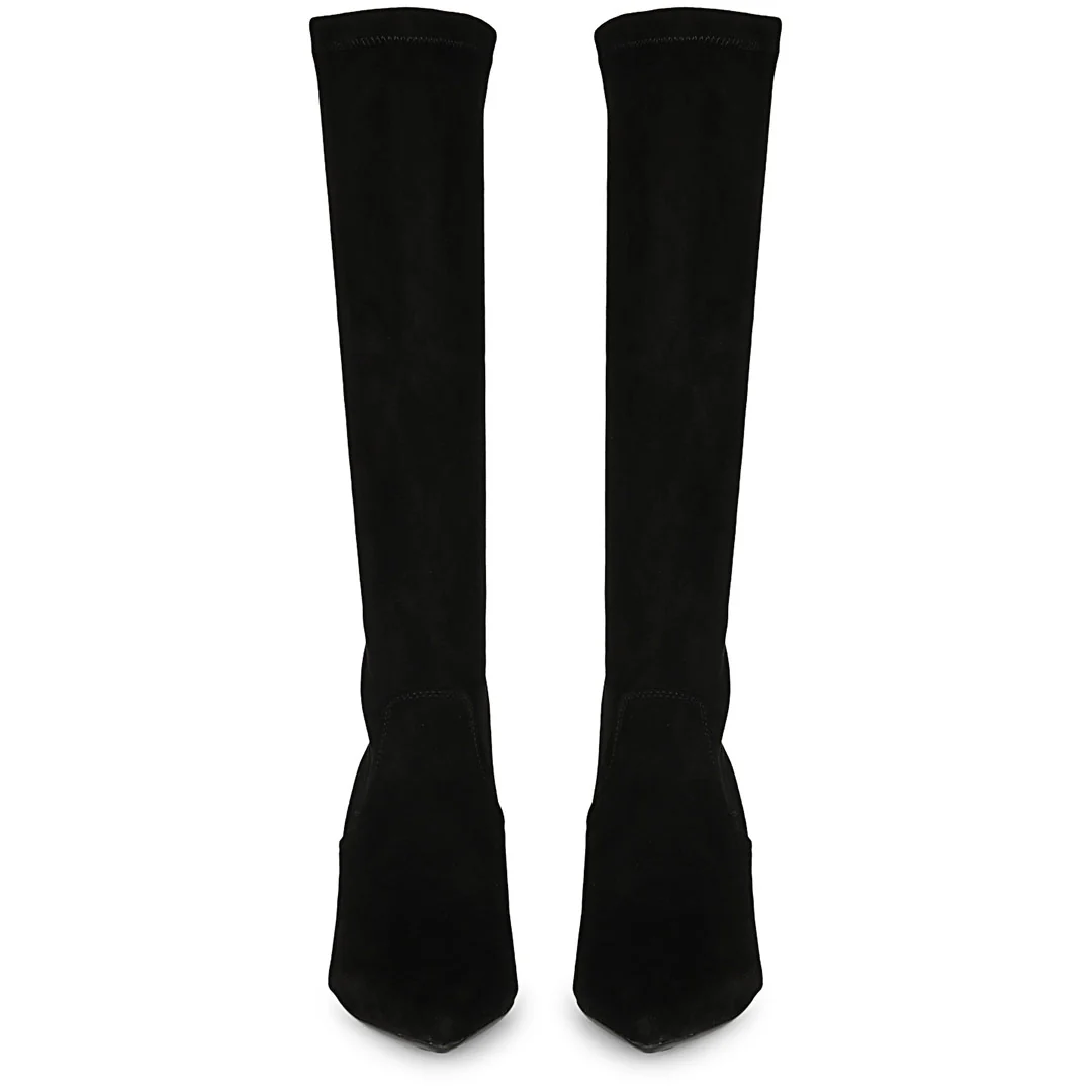 Saint Jemima Black Stretch Suede Stiletto Knee High Long Boots - Image 5