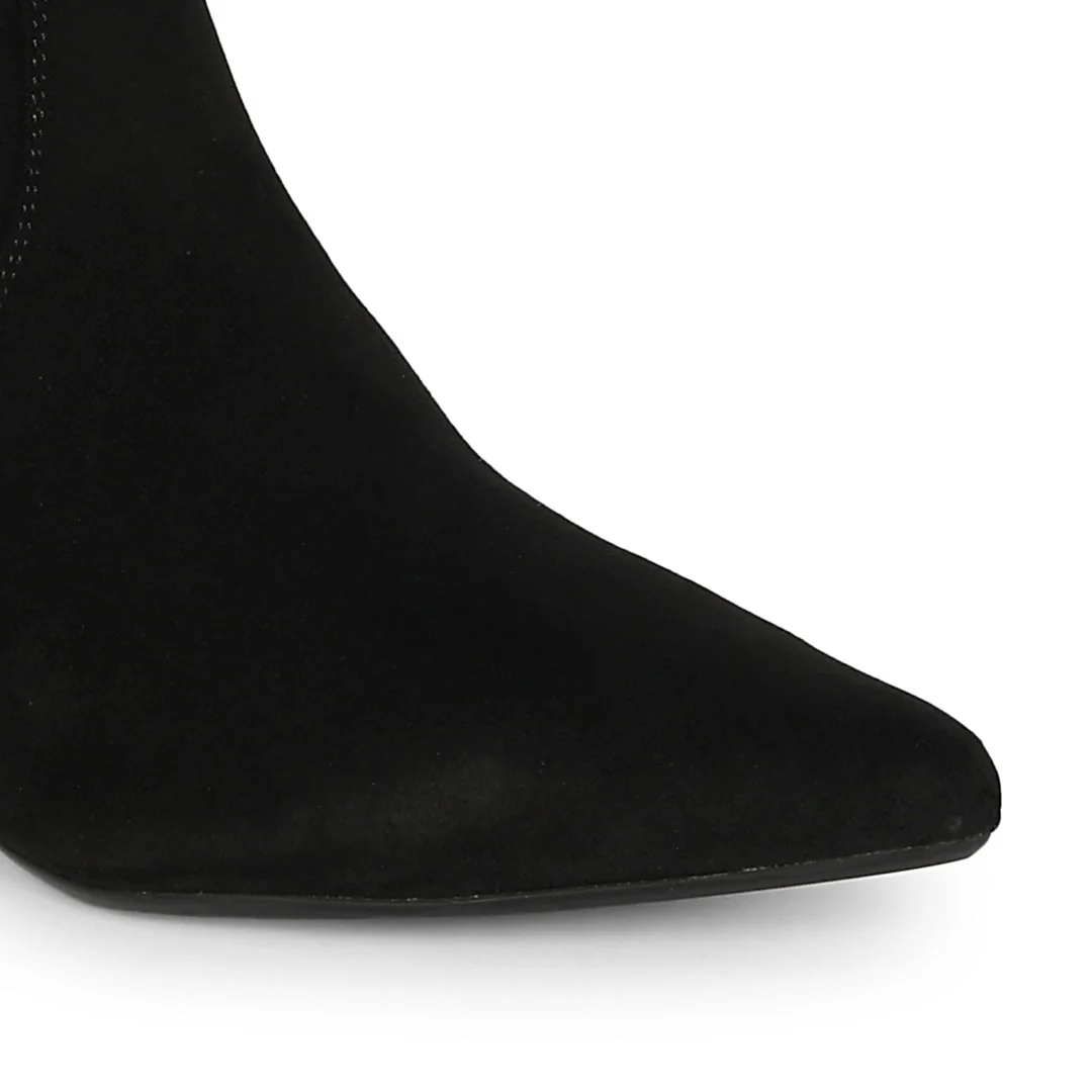 Saint Jemima Black Stretch Suede Stiletto Knee High Long Boots - Image 8