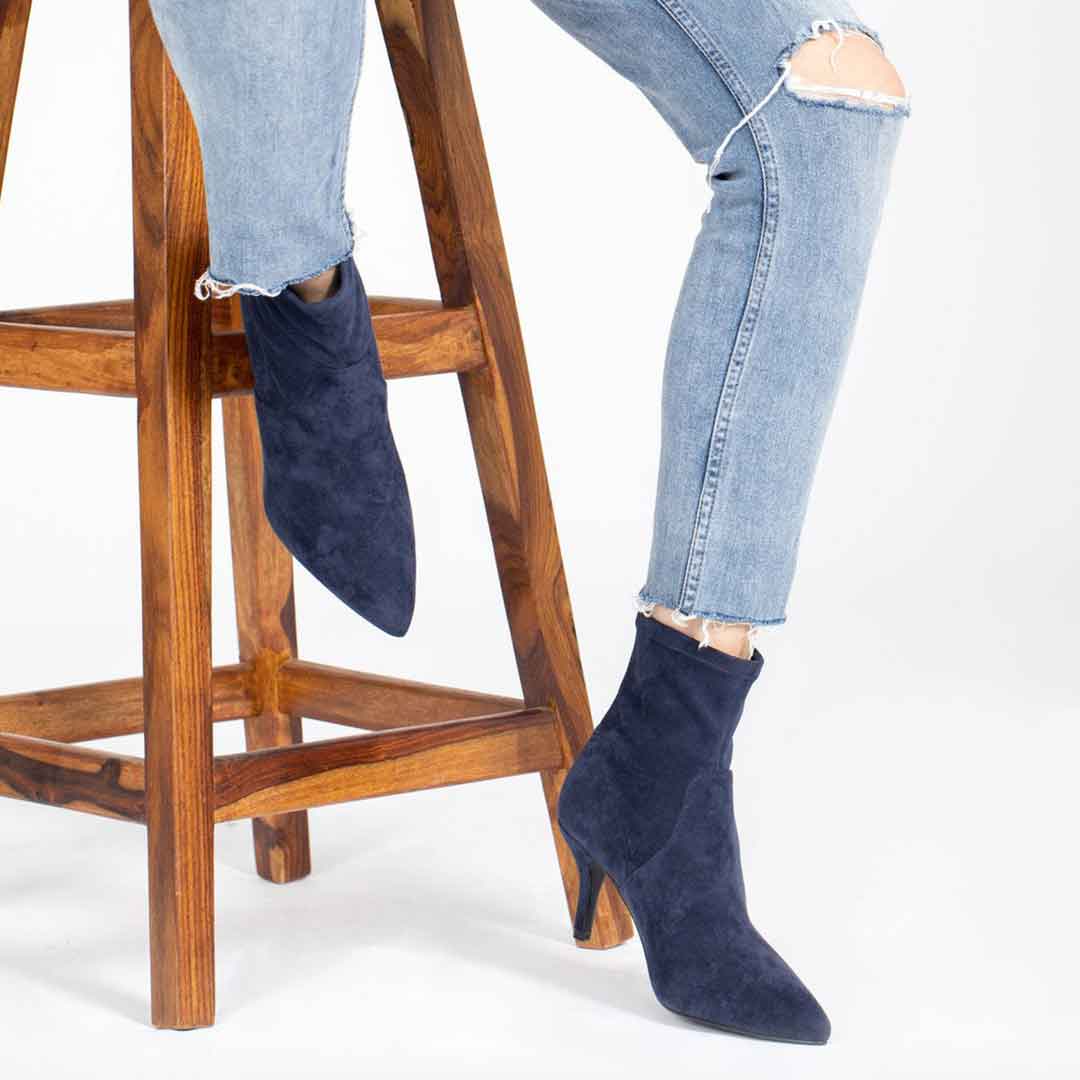 Saint Jemima Blue Stretch Suede Stiletto Ankle Boots - Image 2