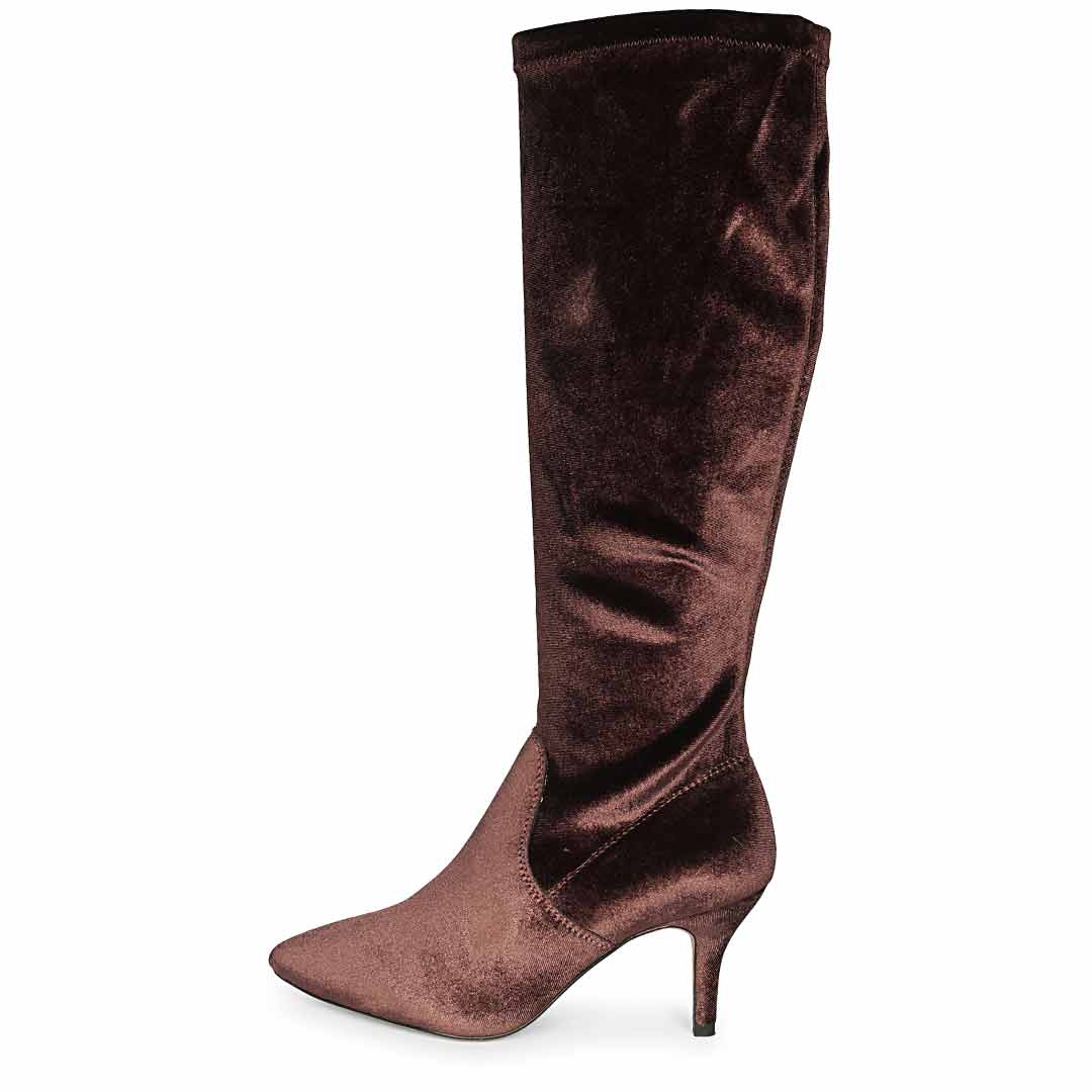 Saint Jemima Bordo Stretch Velvet Knee High Stiletto Boots - Image 3