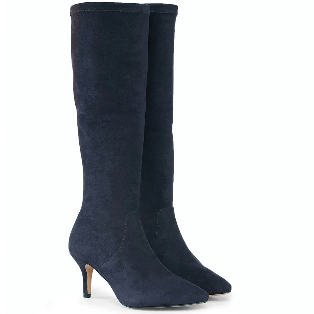 Saint Jemima Navy Stretch Suede Stiletto Long Boots - Image 3