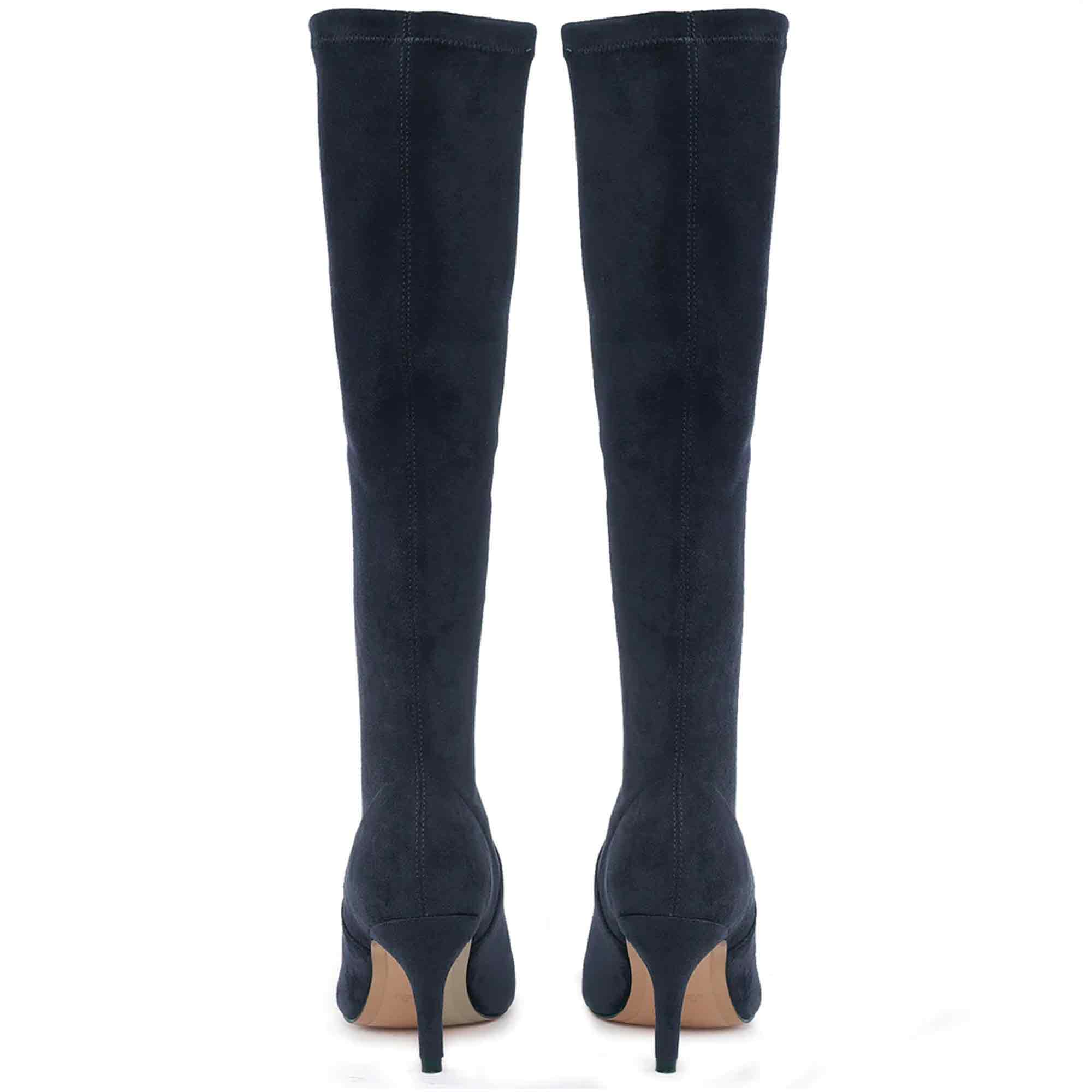 Saint Jemima Navy Stretch Suede Stiletto Long Boots - Image 6