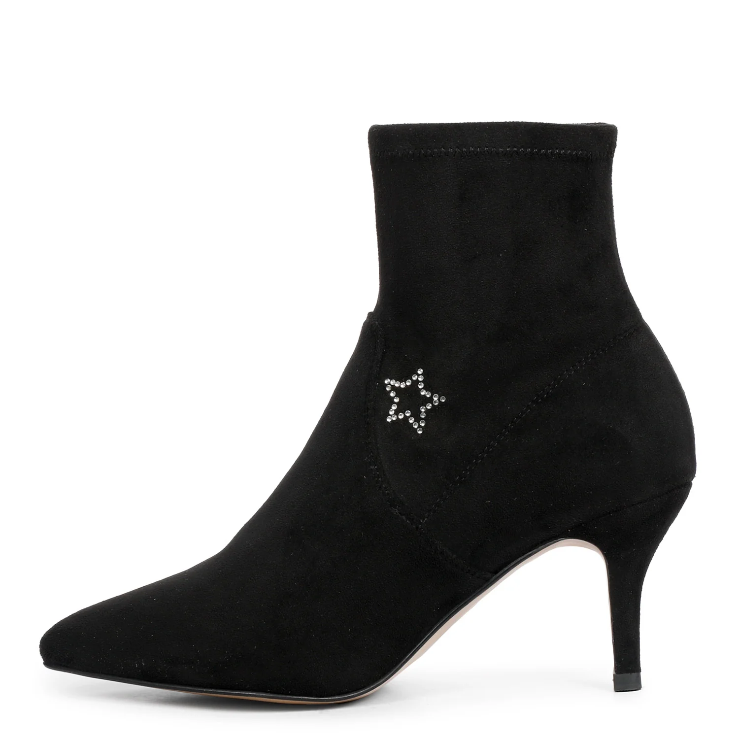 Saint Penelope Star Embellished Black Stretch Suede Stiletto Ankle Boots - Image 4