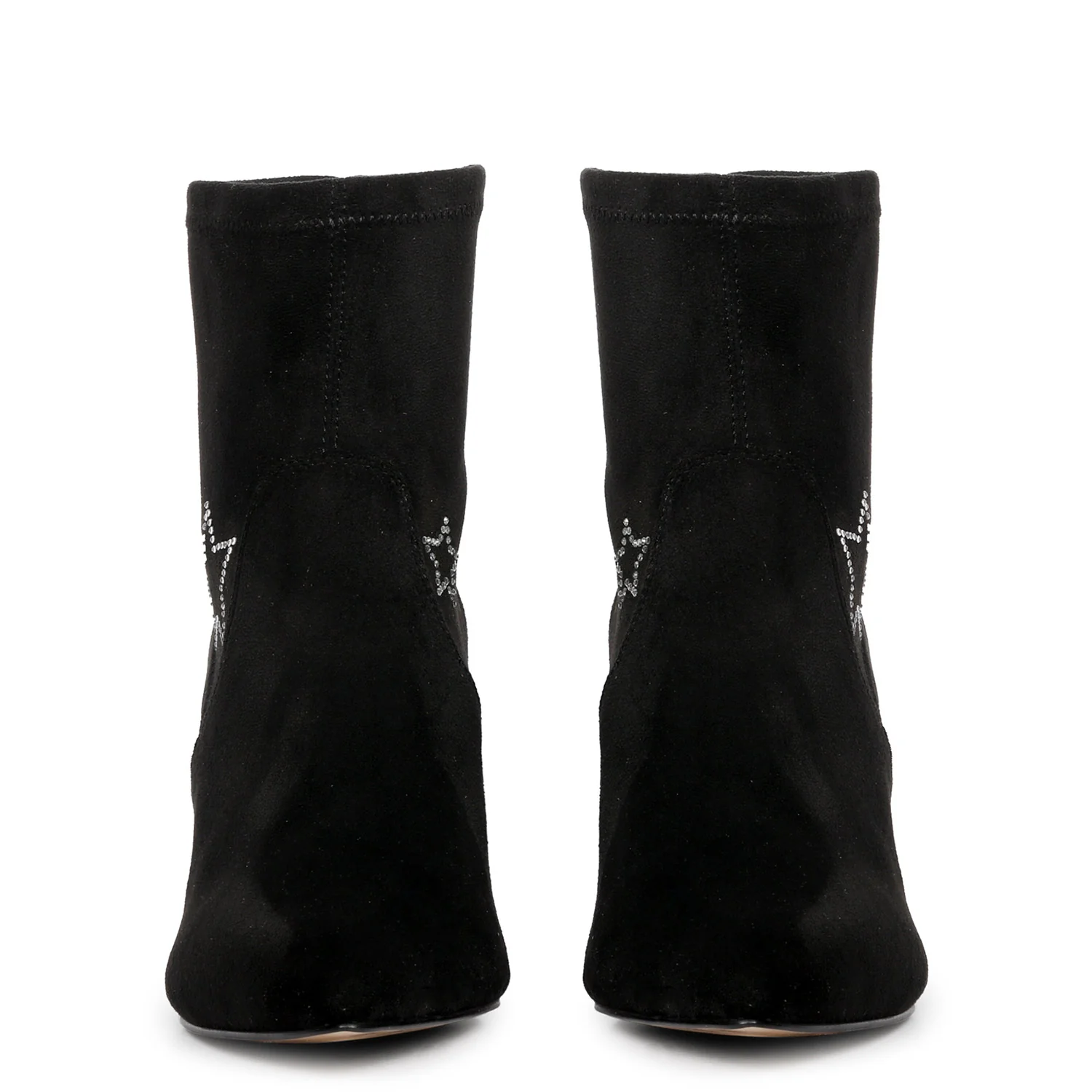 Saint Penelope Star Embellished Black Stretch Suede Stiletto Ankle Boots - Image 5