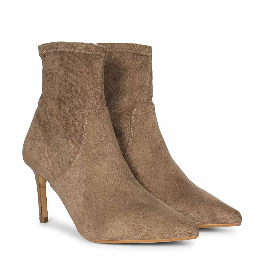 Saint Jemima Taupe Stretch Suede Stilettos Ankle Boots - Image 3