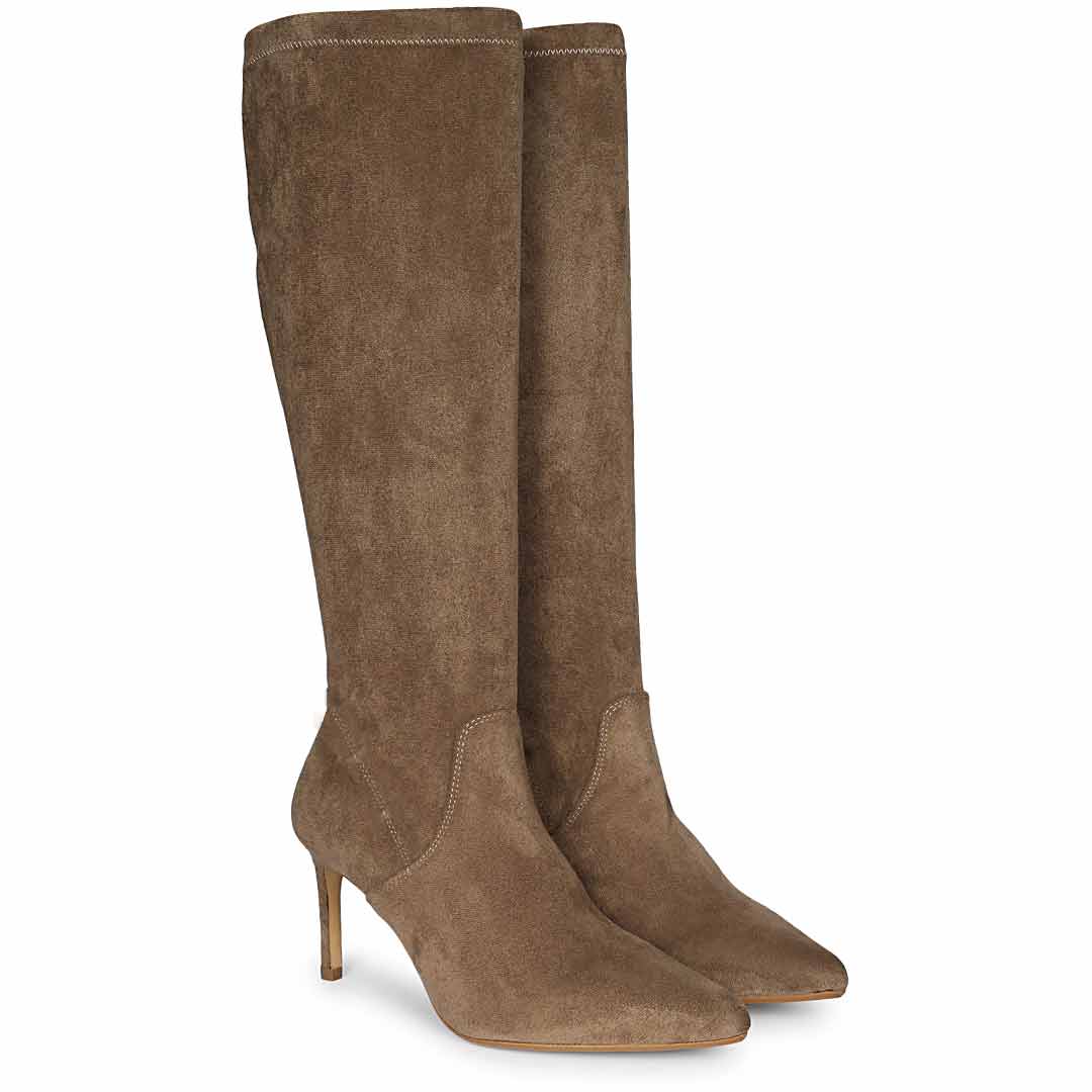 Saint Jemima Taupe Stretch Suede Stiletto Long Boots - Image 3