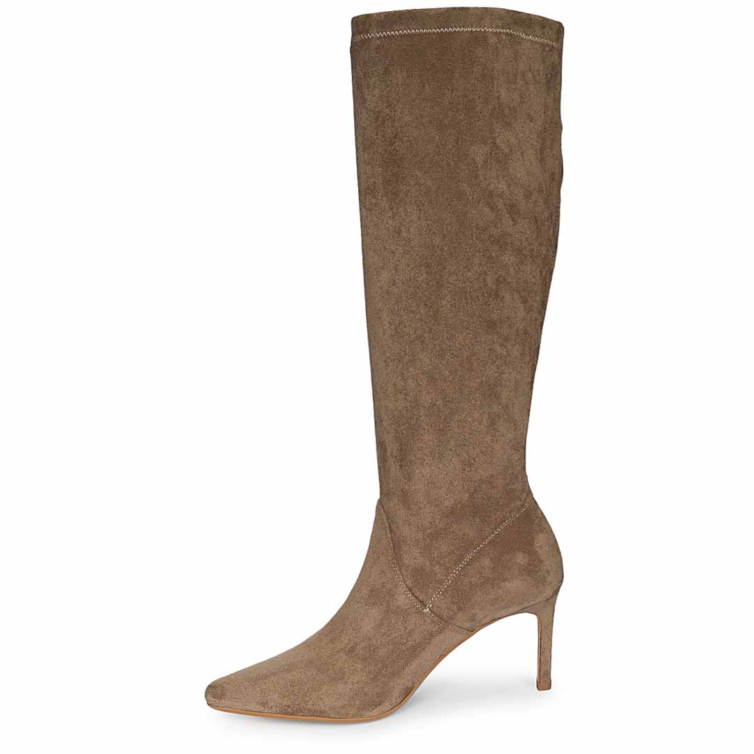 Saint Jemima Taupe Stretch Suede Stiletto Long Boots - Image 4