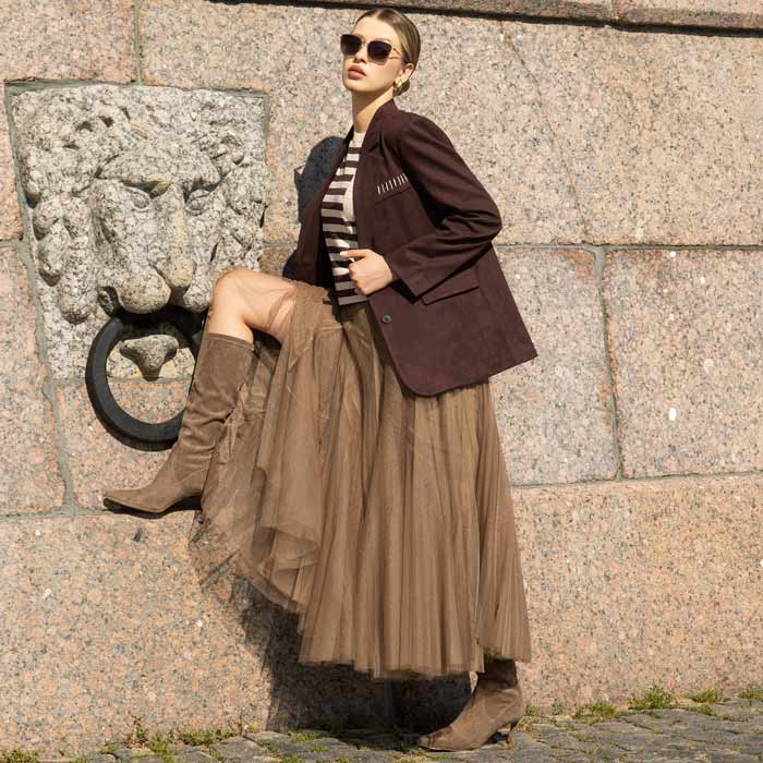 Saint Jemima Taupe Stretch Suede Stiletto Long Boots - Image 9