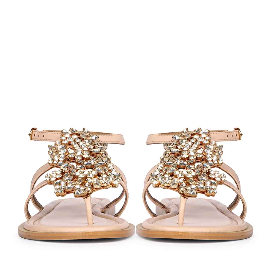 Saint Jenna Silver Stone Adorned Pink Leather Flat Sandals - Image 5
