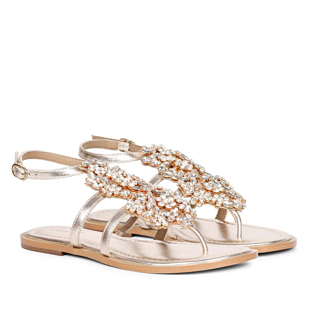 Saint Jenna Silver Stone Adorned Gold Leather Flat Sandals - Image 3
