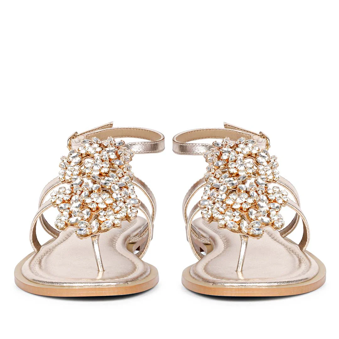 Saint Jenna Silver Stone Adorned Gold Leather Flat Sandals - Image 5