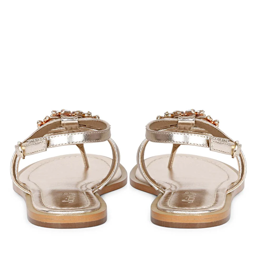 Saint Jenna Silver Stone Adorned Gold Leather Flat Sandals - Image 6