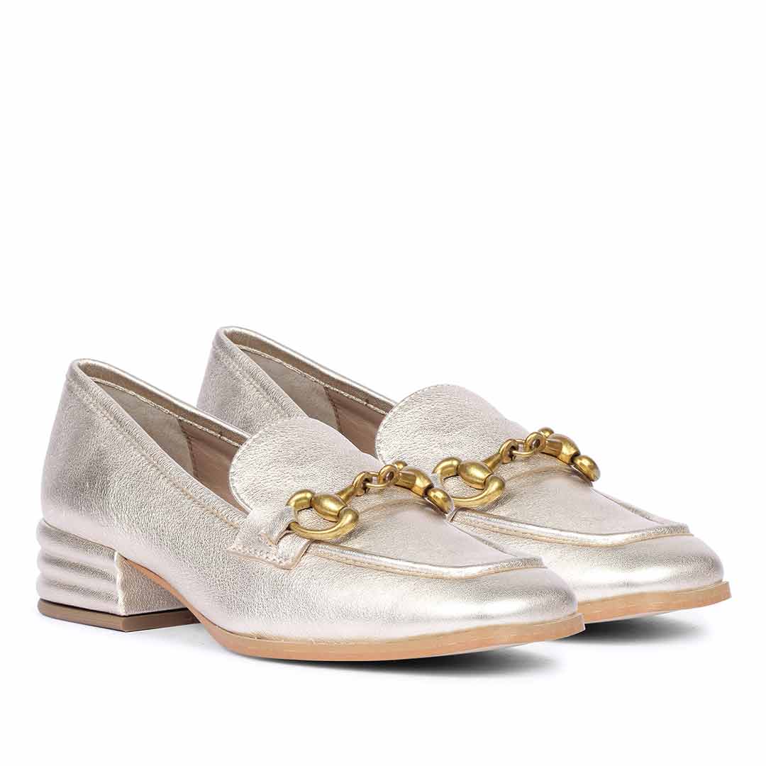 Saint Jenny Gold Leather Handcrafted Moccasins - Image 2