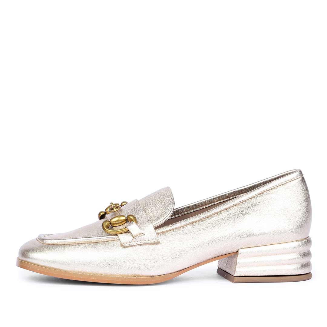 Saint Jenny Gold Leather Handcrafted Moccasins - Image 3