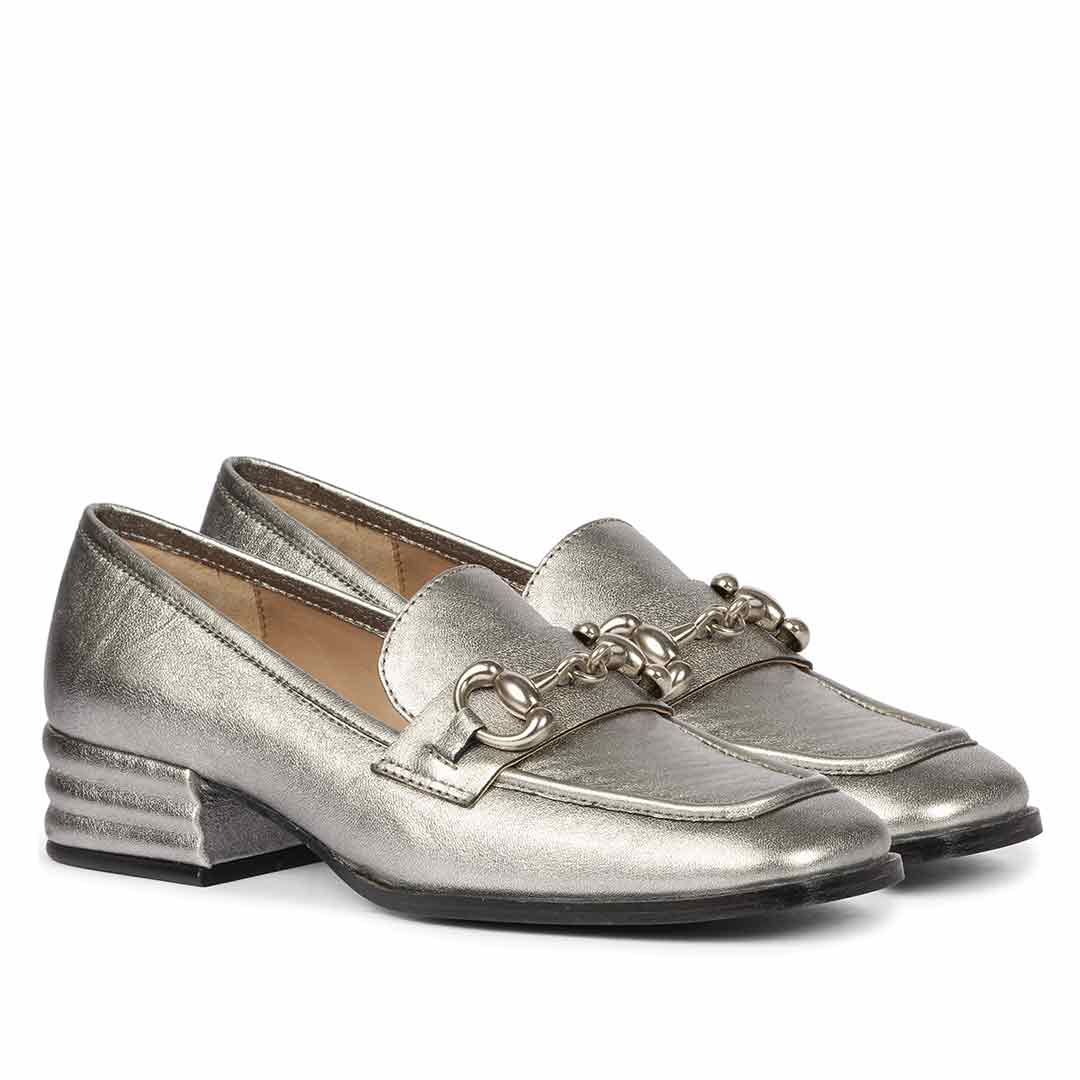 Saint Jenny Gunmetal Leather Handcrafted Moccasins - Image 3