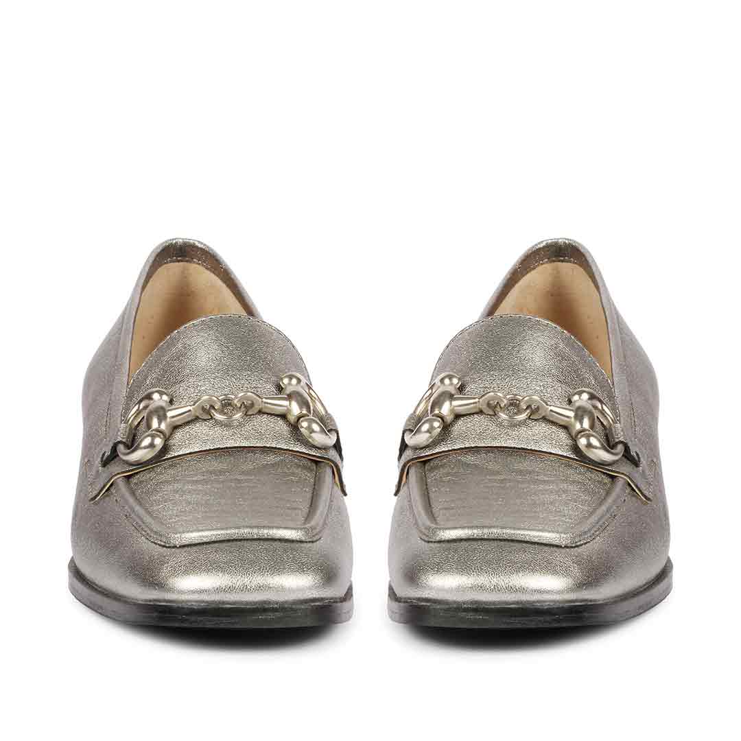 Saint Jenny Gunmetal Leather Handcrafted Moccasins - Image 5