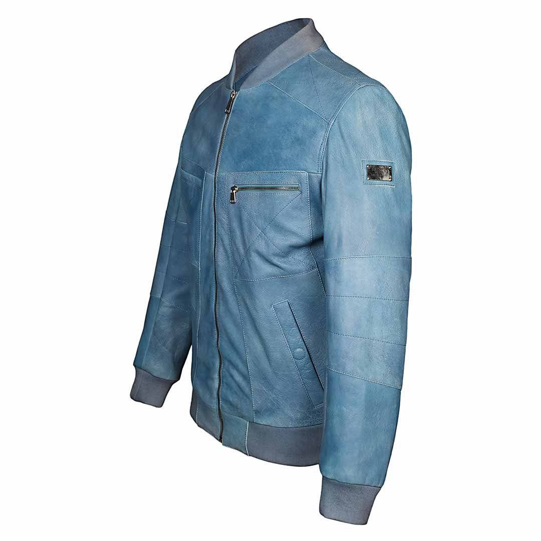 Saint Jenson Blue Leather Men's Bomber Jackets - Image 3