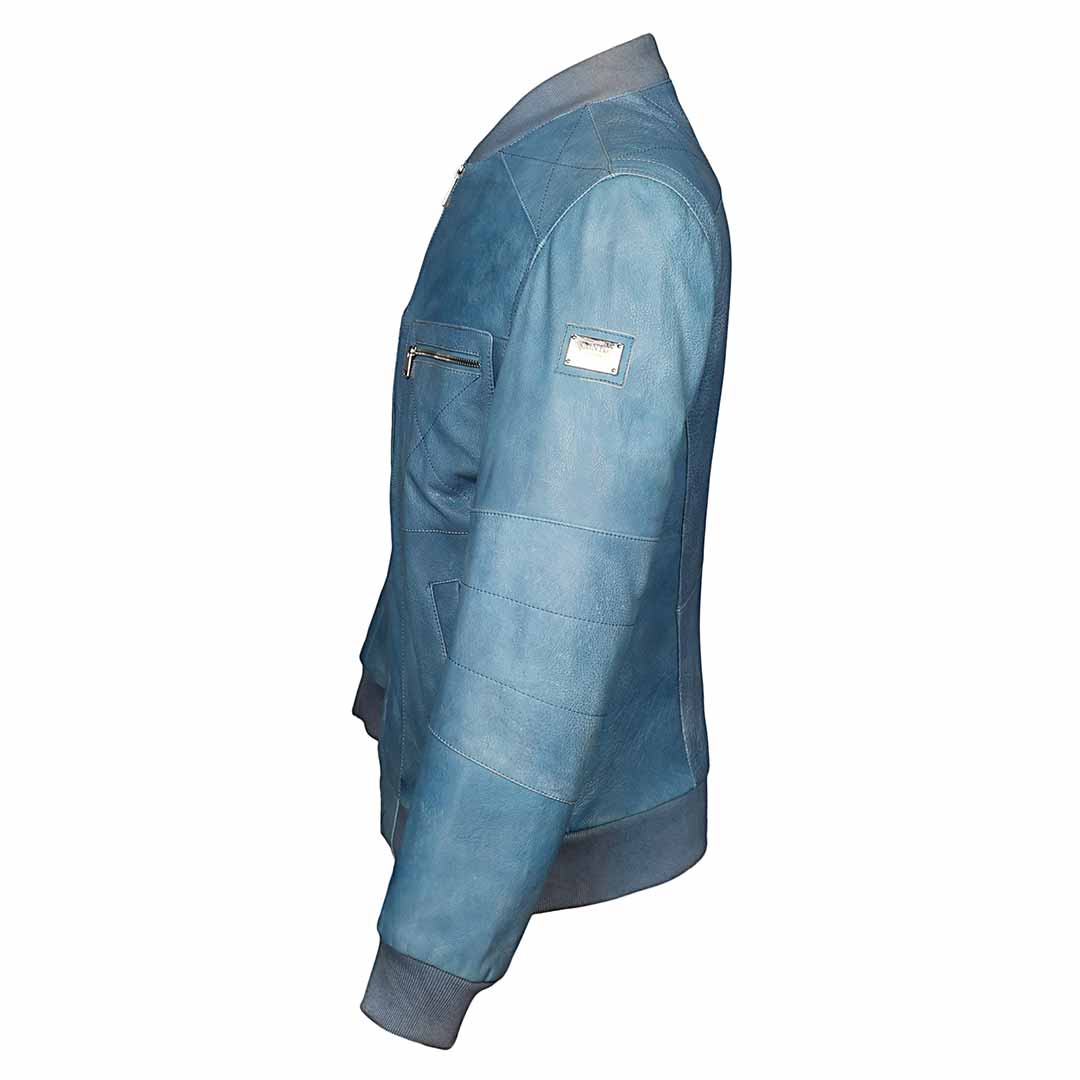 Saint Jenson Blue Leather Men's Bomber Jackets - Image 4