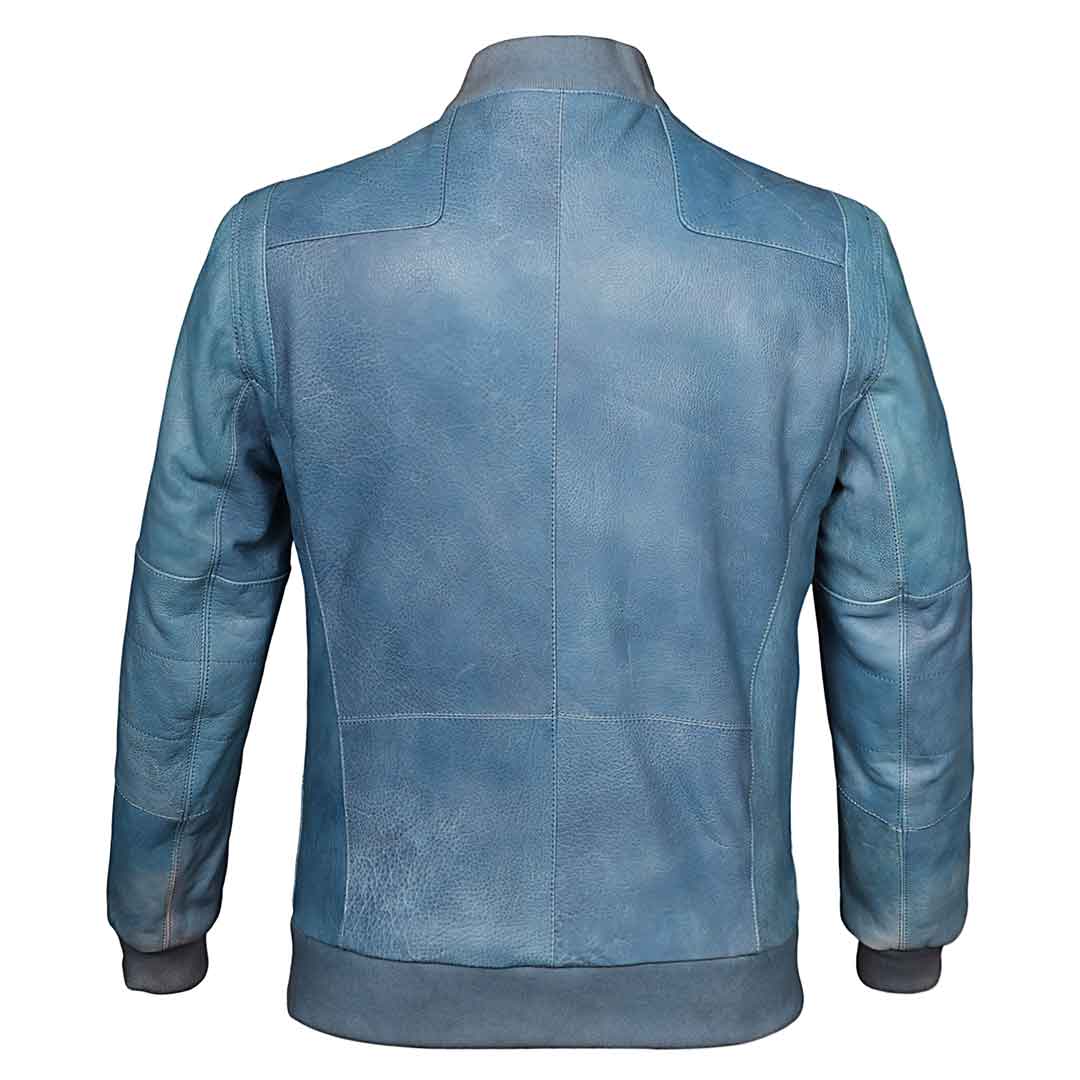 Saint Jenson Blue Leather Men's Bomber Jackets - Image 5