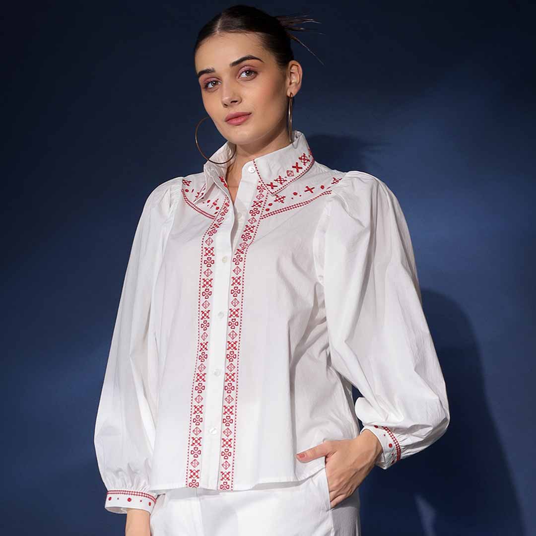 Saint Womens White Embroidered Cotton Shirt - Image 2