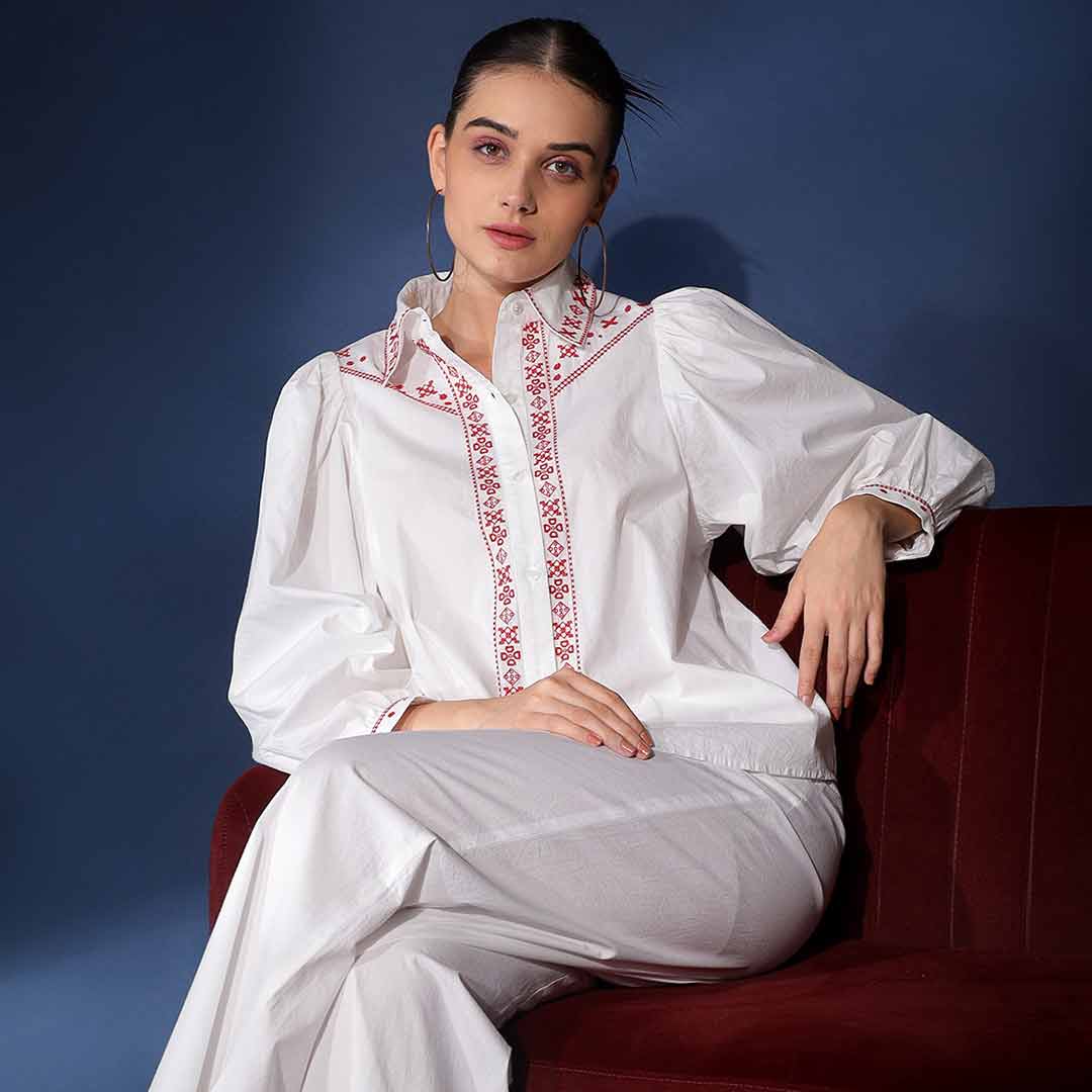 Saint Womens White Embroidered Cotton Shirt - Image 3