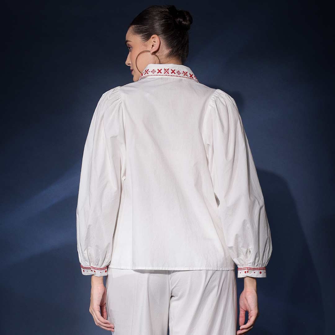 Saint Womens White Embroidered Cotton Shirt - Image 4