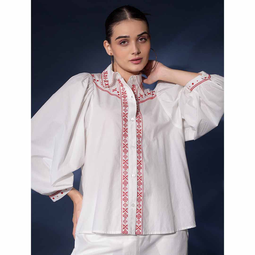 Saint Womens White Embroidered Cotton Shirt - Image 5