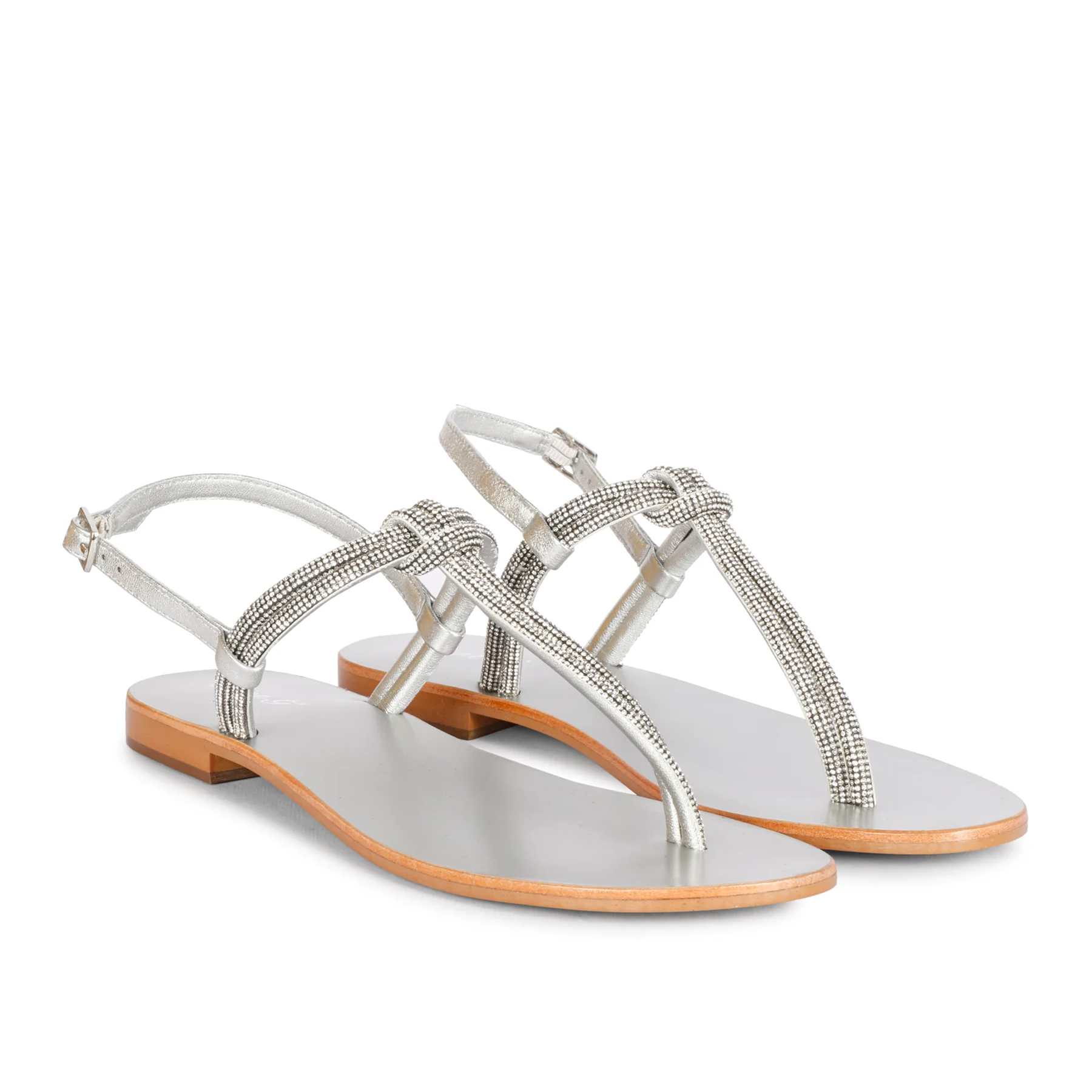 Saint Elsie Crystal Cord Silver Leather Flat Sandals - Image 3