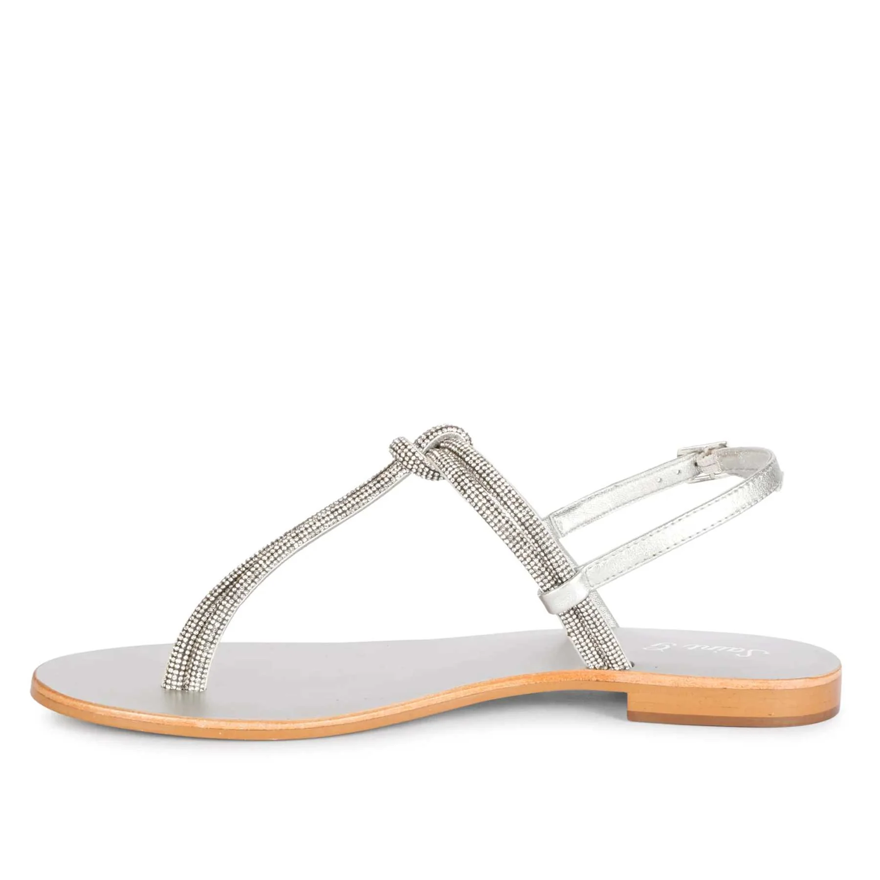 Saint Elsie Crystal Cord Silver Leather Flat Sandals - Image 5