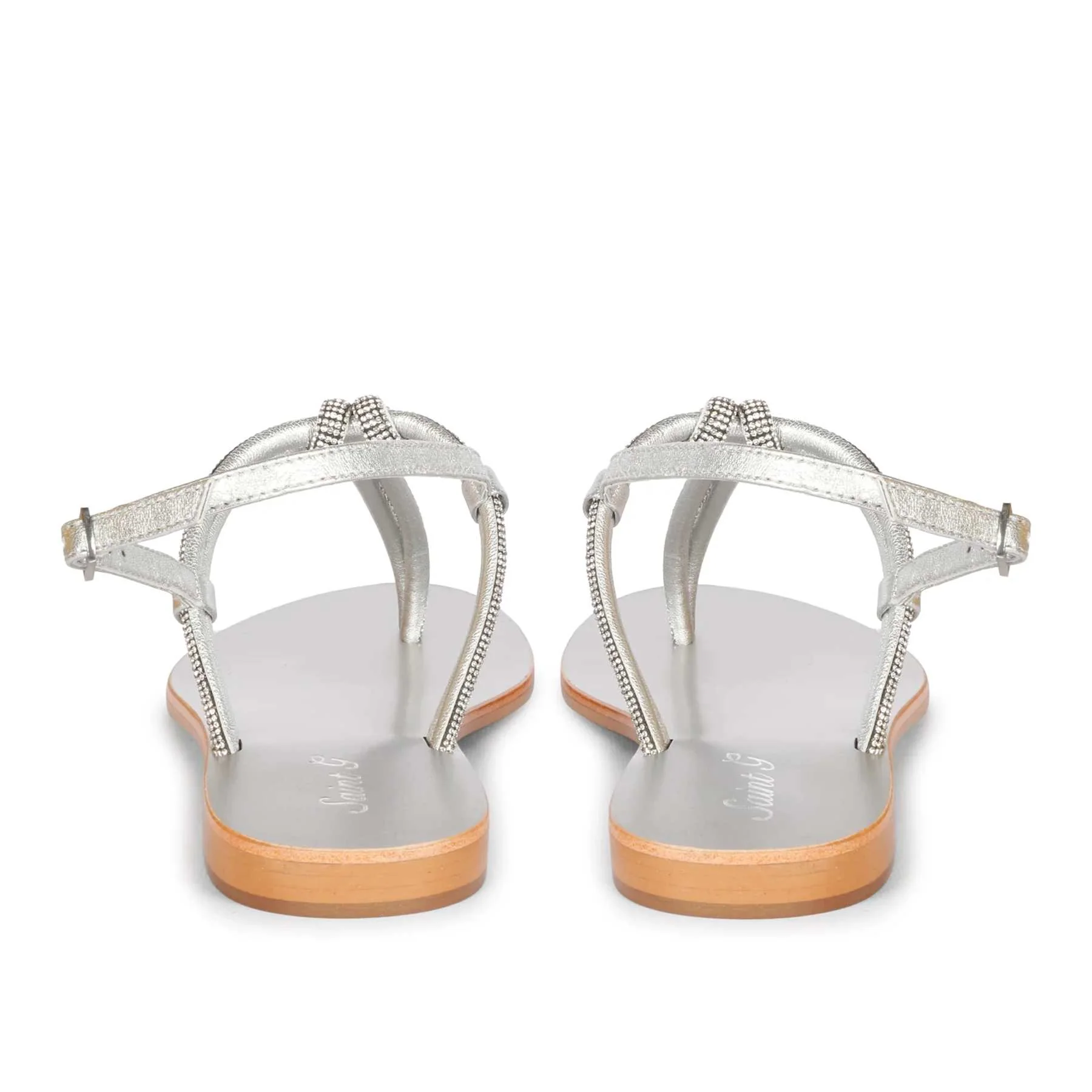 Saint Elsie Crystal Cord Silver Leather Flat Sandals - Image 6
