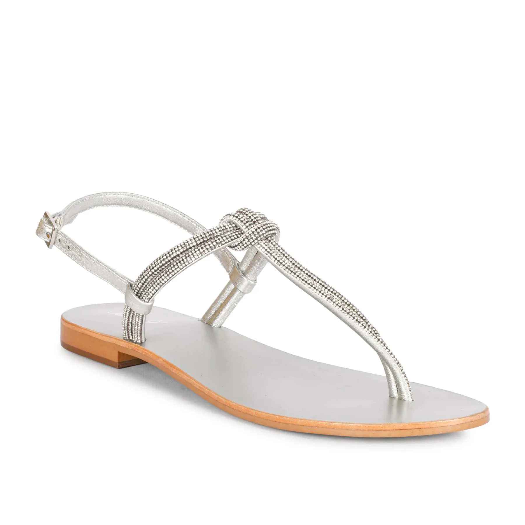 Saint Elsie Crystal Cord Silver Leather Flat Sandals - Image 7