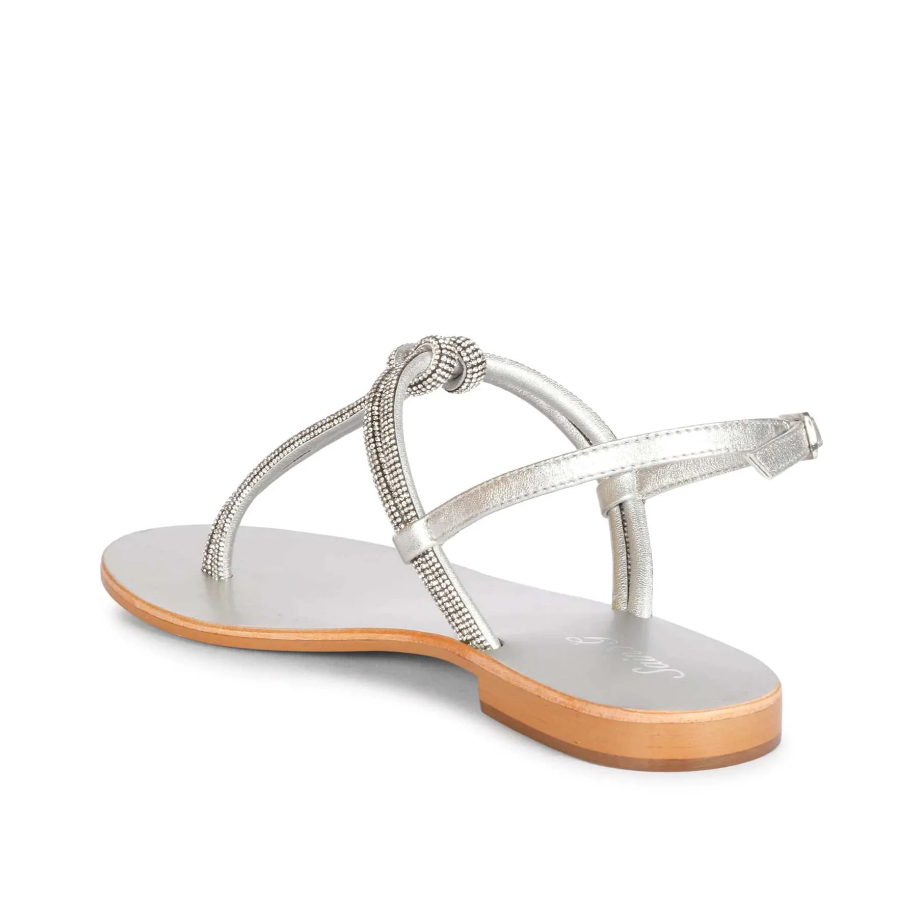 Saint Elsie Crystal Cord Silver Leather Flat Sandals - Image 8