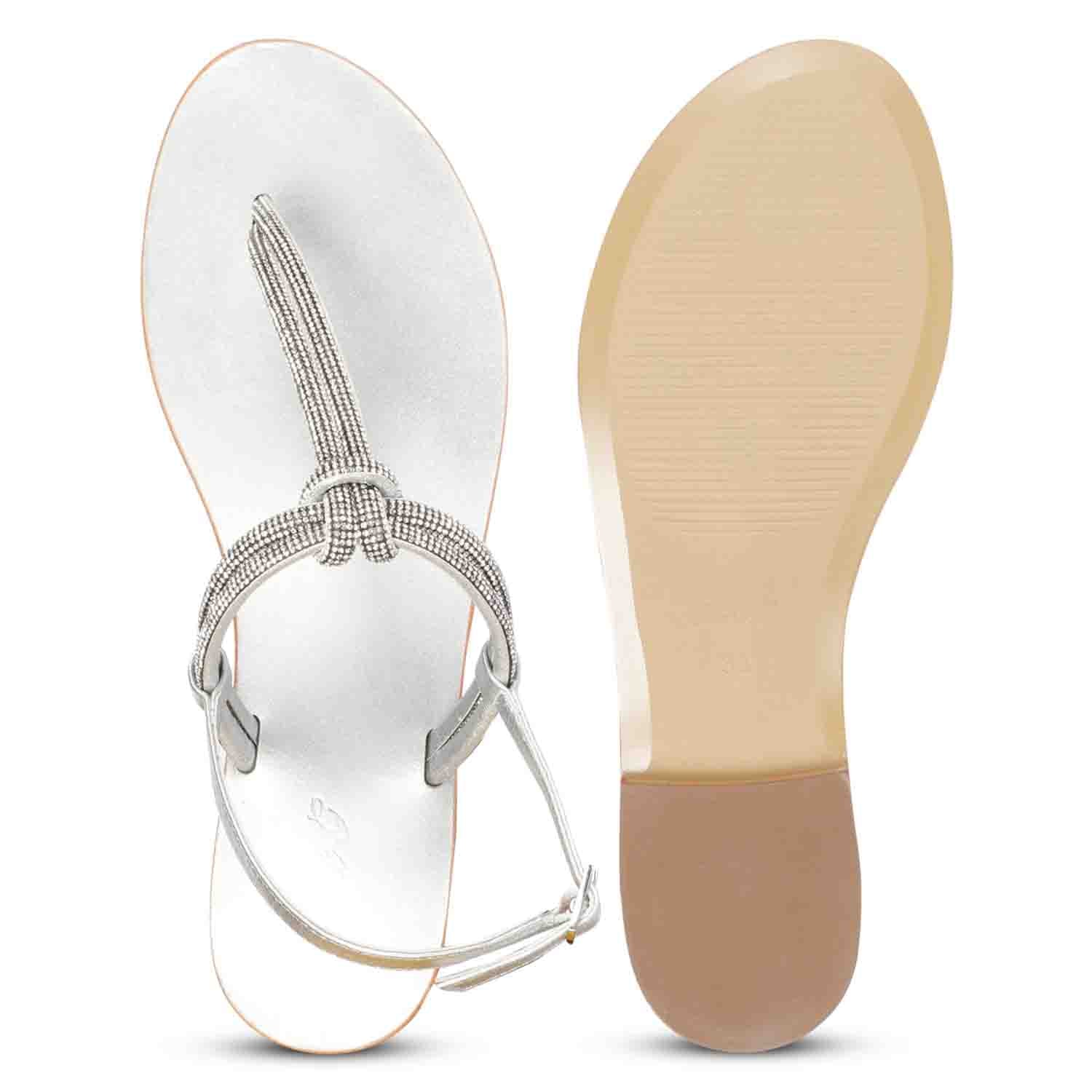 Saint Elsie Crystal Cord Silver Leather Flat Sandals - Image 9