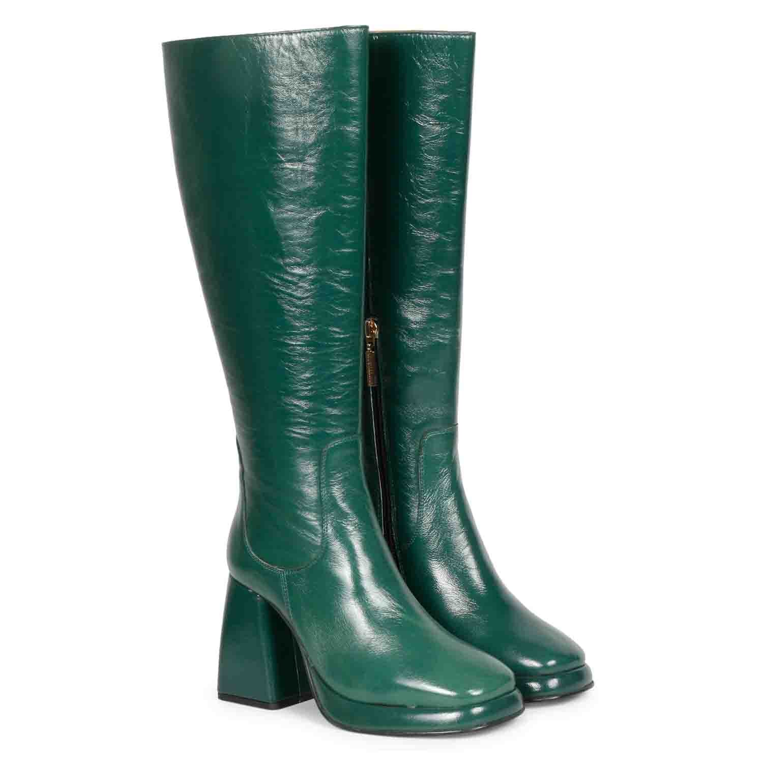 Saint Jolène Green Harrod Patent Leather Long Boots - Image 3