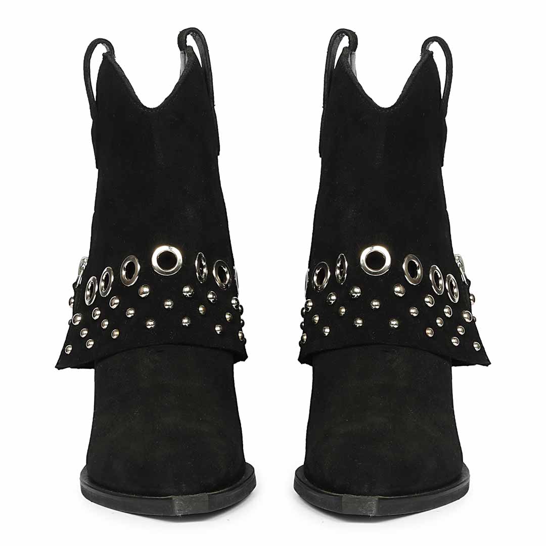 Saint Jordis Studded Fold Over Black Leather Ankle Boots - Image 4