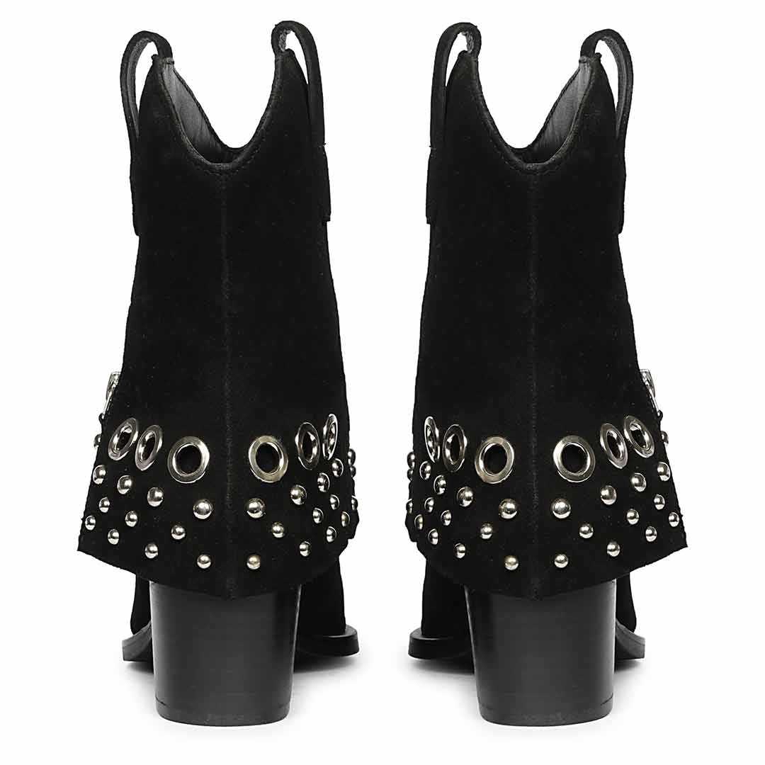 Saint Jordis Studded Fold Over Black Leather Ankle Boots - Image 5