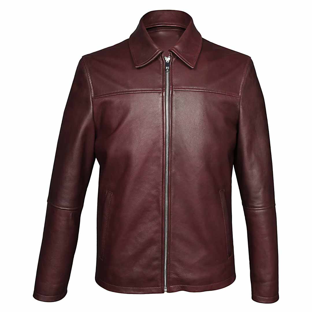 Saint Jory Maroon Leather Men's Jacket - Image 2