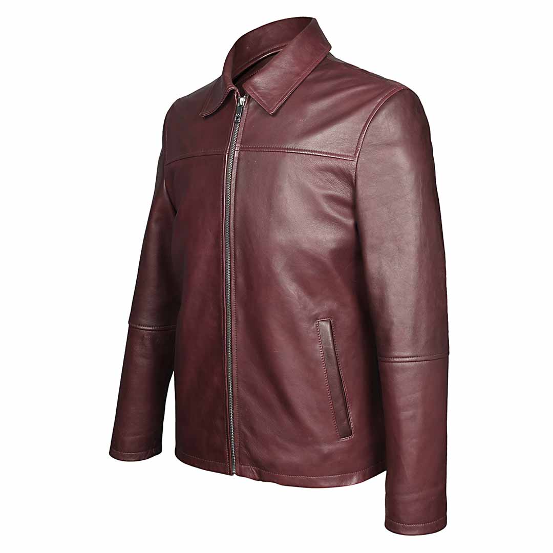 Saint Jory Maroon Leather Men's Jacket - Image 3
