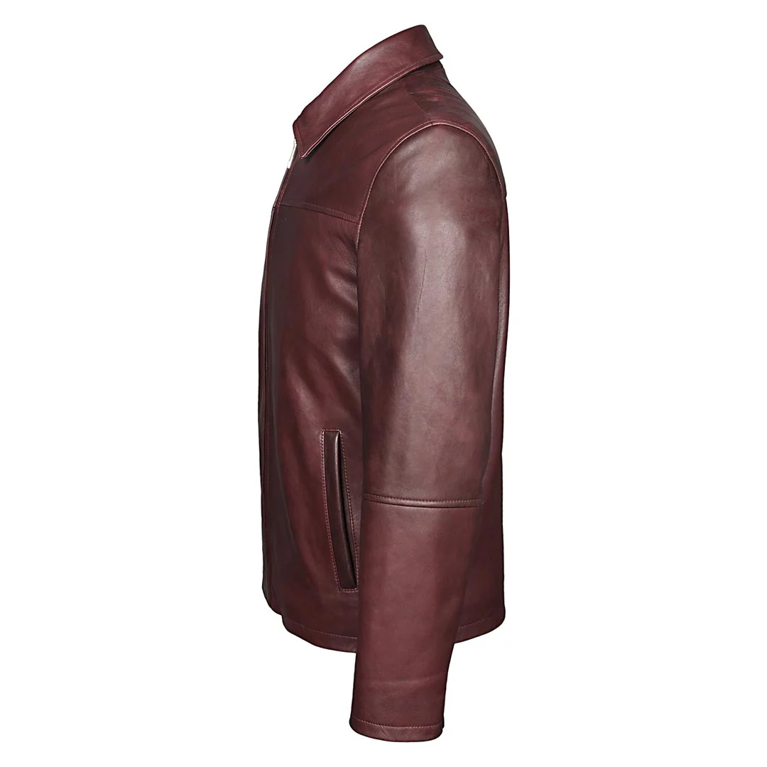 Saint Jory Maroon Leather Men's Jacket - Image 4