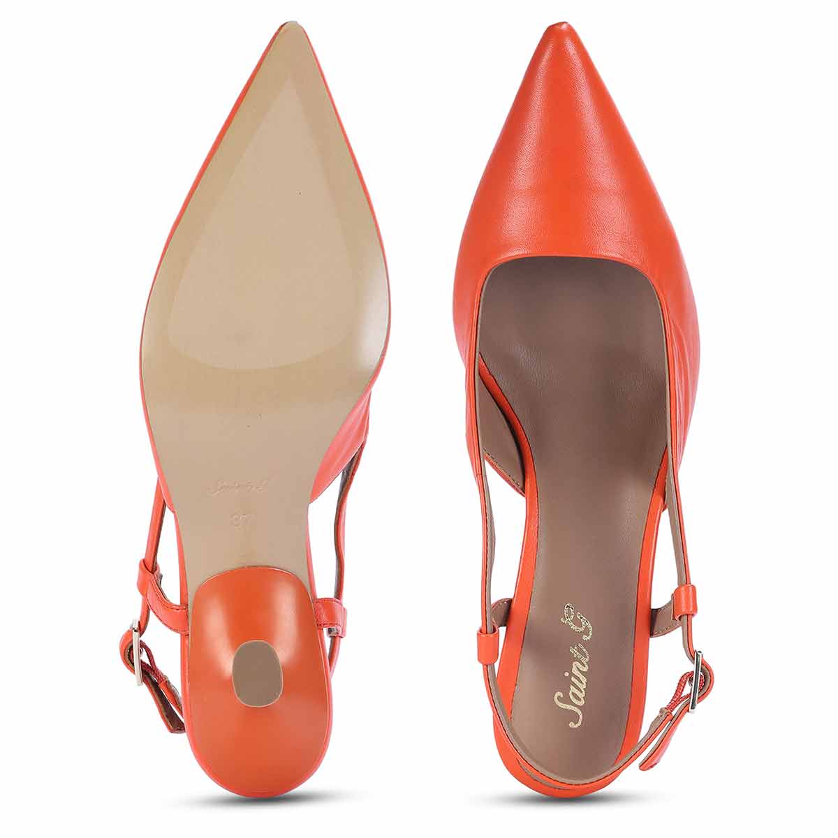 Saint Josie Orange Leather Pumps - Image 7