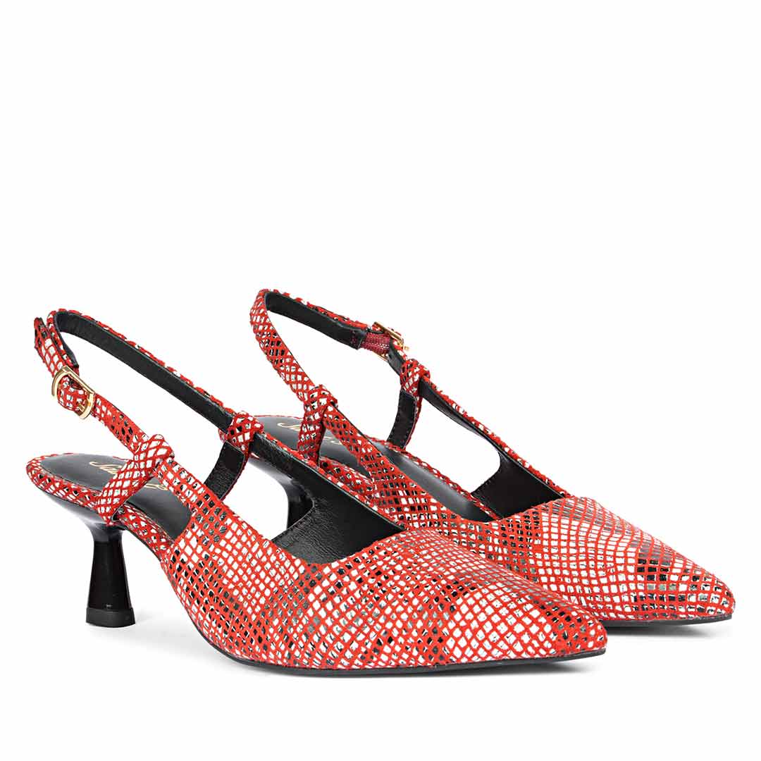 Saint Josie Red Snake Print Leather Pumps - Image 3