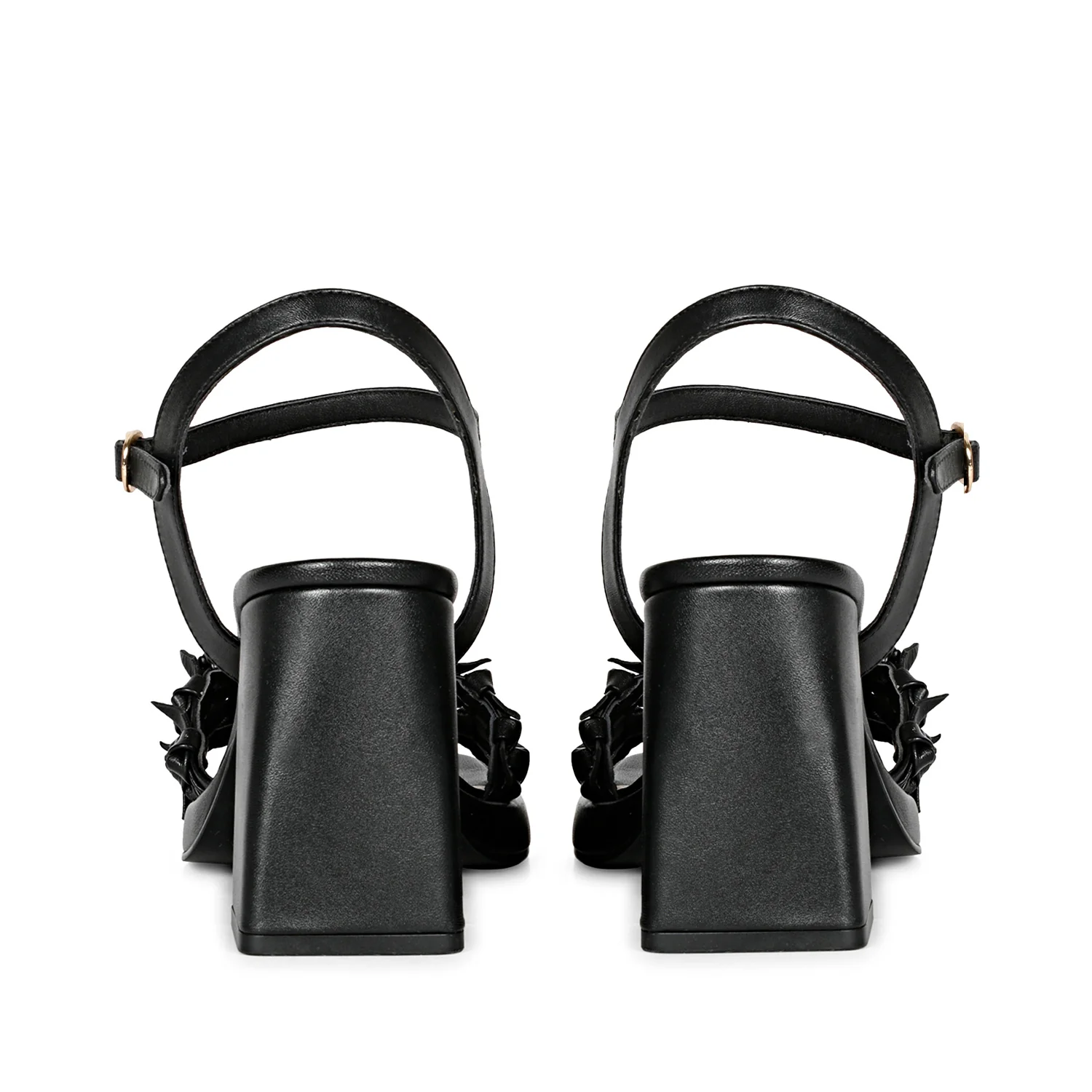 Saint Joy Black Hand Woven Leather Block Heels - Image 6