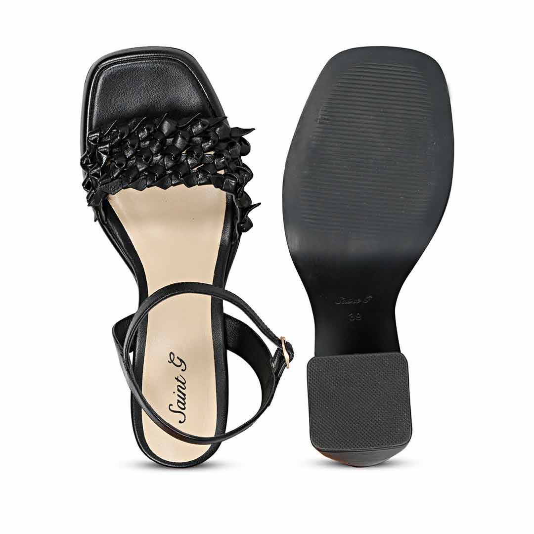 Saint Joy Black Hand Woven Leather Block Heels - Image 7