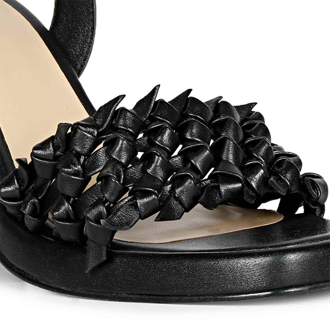 Saint Joy Black Hand Woven Leather Block Heels - Image 8